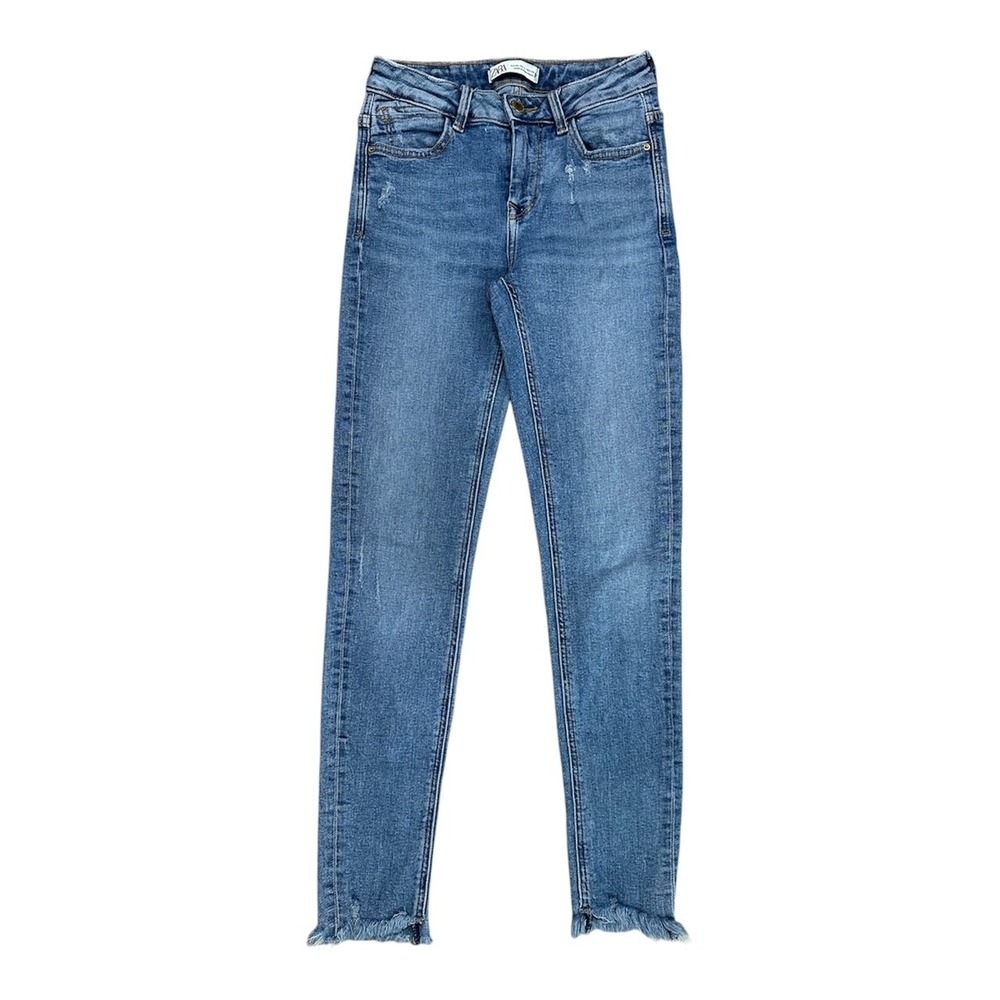 Zara Womens Sz US 2 EUR 34 Jeans Distressed Blue Medium Wash Denim‎ Mid Rise